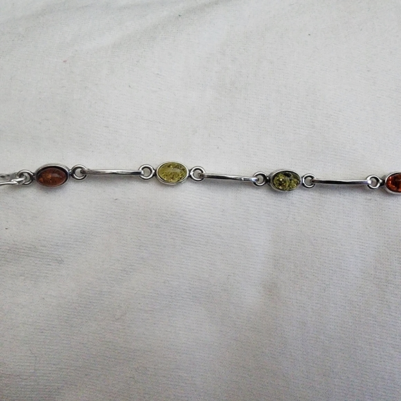 Baltic Amber multi color emerald fine 925 Sterling silver Link Bracelet - Picture 12 of 15